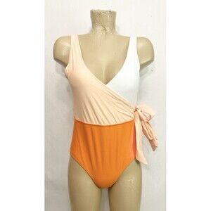 NWT Cupshe Swimsuit M Medium Bathing Suit One Piece White Orange Swim Suit